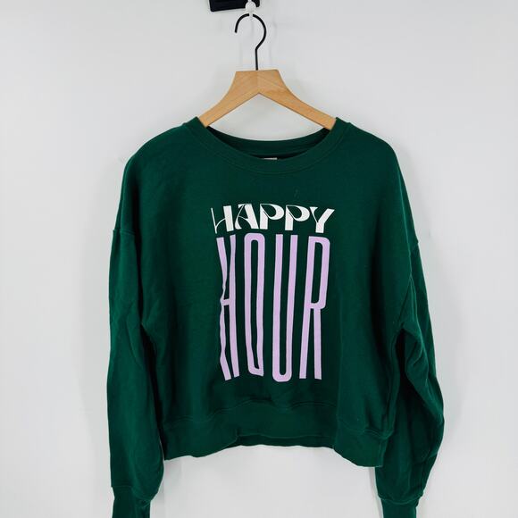 Anthropologie Maeve Happy Hour Graphic Sweatshirt Dark Green Size Small - Picture 8 of 8